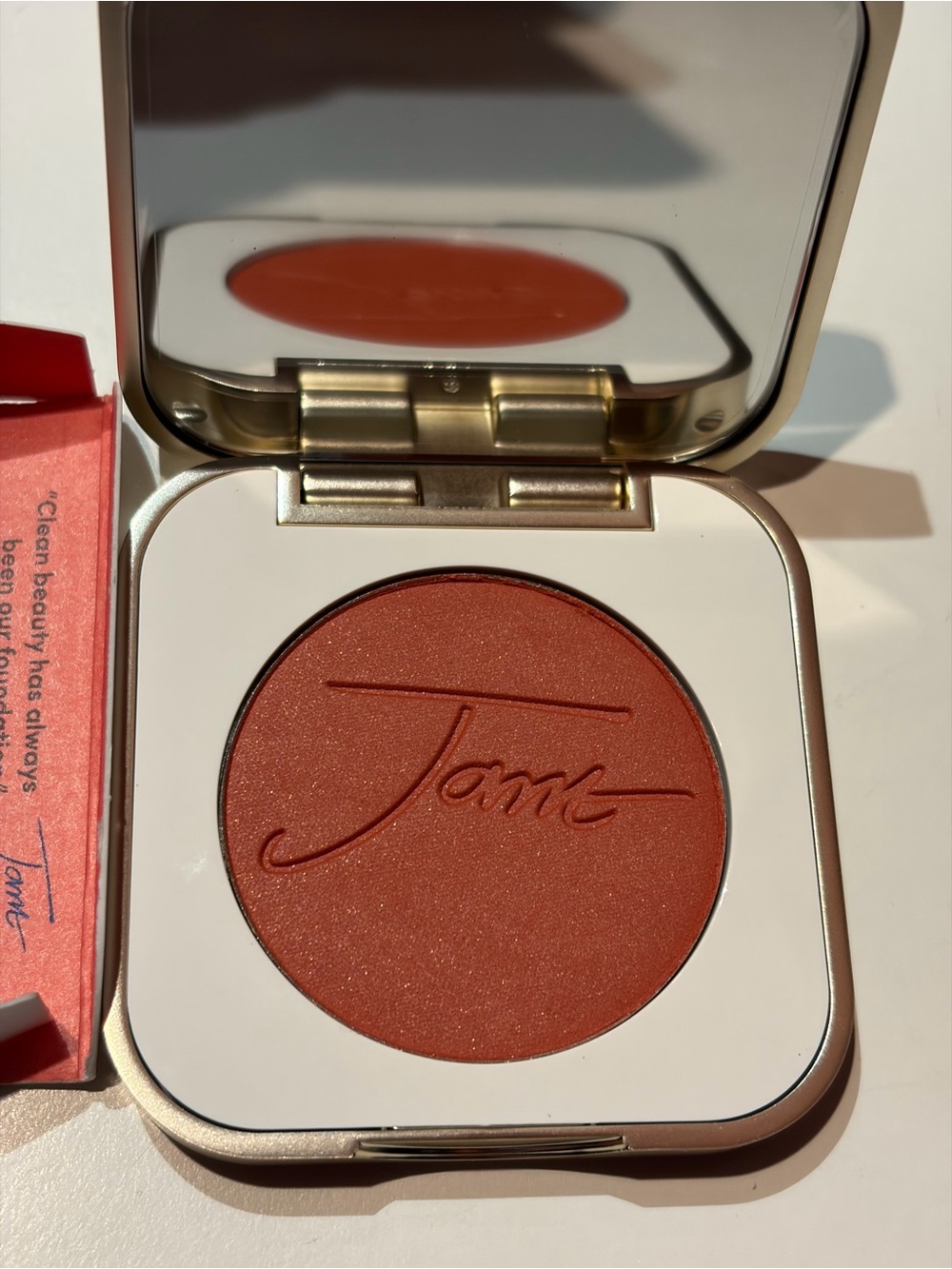 NEW in box Jane Iredale Pure Pressed Blush in Sunset-Guava pink w/ gold shimmer